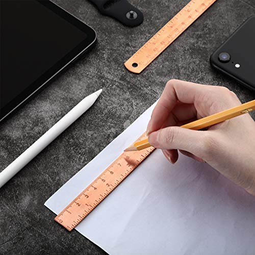 eBoot 2 Pack 6 Inch Brass Ruler Stainless Steel Ruler, Office School Supplies Ruler Rose Gold Measuring Tool (Rose Gold)
