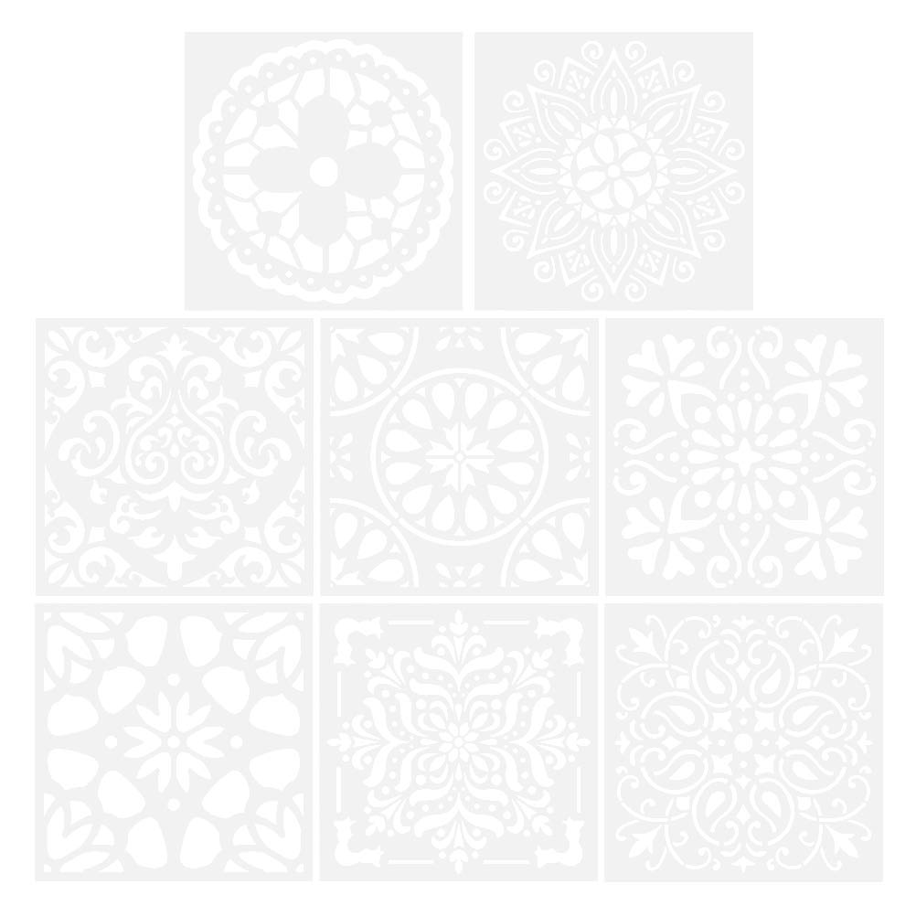 Healifty 8pcs Mandala Template Stencils Reusable Wall Stencils for Painting Floor Wall Tile Fabric Wood