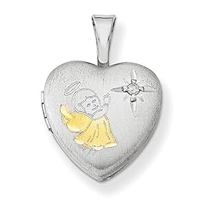 Lockets Sterling Silver Gold-plated & Diamond Angel 12mm Heart