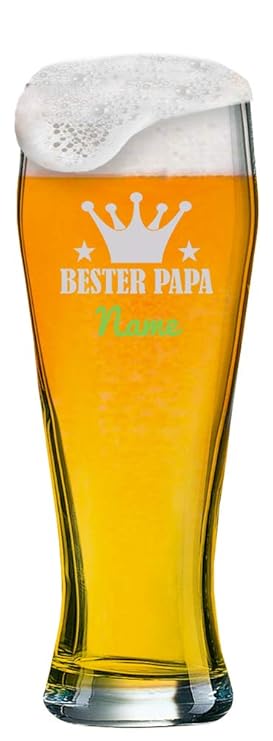 Weizenglas mit [Name] ALS individuelle Gravur zum Vatertag - Auswahl aus 6 Motiven + Wunschname Ihrer Wahl auf 0,5 l Weißbier