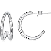 BISAER 14K Gold Plated 925 Sterling Silver Post Split Hoop Earrings for Women, Dainty Multi Hoop Earrings Minimalist Cubic Zirconia Jewelry Gift