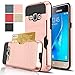 Galaxy J1 (2016)/Luna/Express 3/AMP 2 Case,AnoKe [Credit Card Slots Holder][Not Wallet] Hard Silicone Rubber Hybrid Armor Shockproof Protective Case For Samsung Galaxy J1 j120 KLS Rose Gold