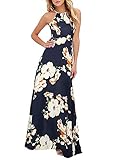 Romacci Women's Sleeveless Halter Neck Maxi Dress Vintage Floral Print Backless Beach Long Dresses S-5XL,Blue/Black (L, Dark Blue)