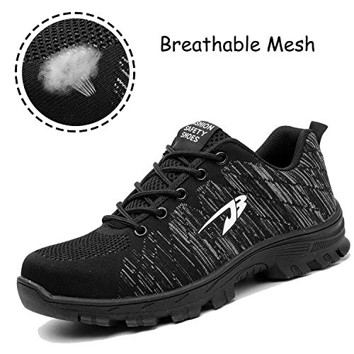 SUADEX Indestructible Steel Toe Shoes for Women Men, Safetry Shoes Breathable Puncture Proof Steel Toe Sneakers Work Shoes Construction Shoes 536 Black Size 9 Women/7.5 Men