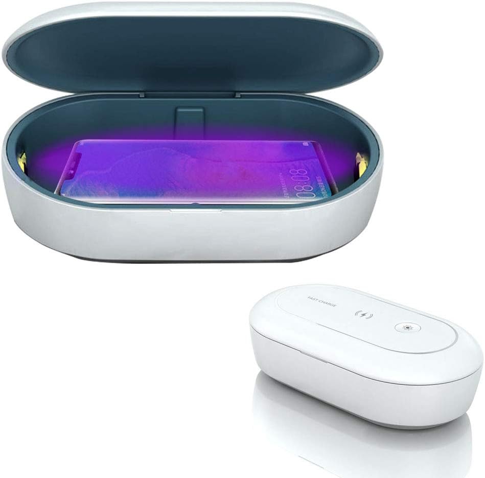 ROSAUI Smart Phone Sanitizer UV Sterilizer Ultraviolet-Clean Sanitizer Box Case Phone Cleaner UV&Ozone Disinfector Aromatherapy Wireless Charger for iPhone Toothbrush Keys Cash Tools Jewelry Watches