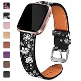Maledan Leather Bands Compatible with Fitbit Versa/Versa Lite/Versa Special Edition for Women Men, Small, White Floral