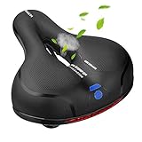 MSDADA Comfortable Bike Seat-Padded Soft Bike Seat Cushion Memory Foam Waterproof Wide Bike Saddle with Dual Shock Absorbing Rubber Balls Universal Fit for Indoor/Outdoor Bikes with Reflective Strip