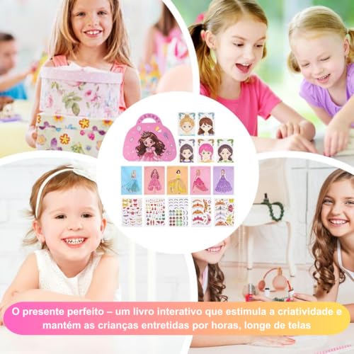 Maleta de Atividades Infantil Princesas – Pintar, Decorar e Brincar com Adesivos e Pedrinhas | Brinquedo Educativo e Criativo para Meninas | Presente para Crianças e Natal
