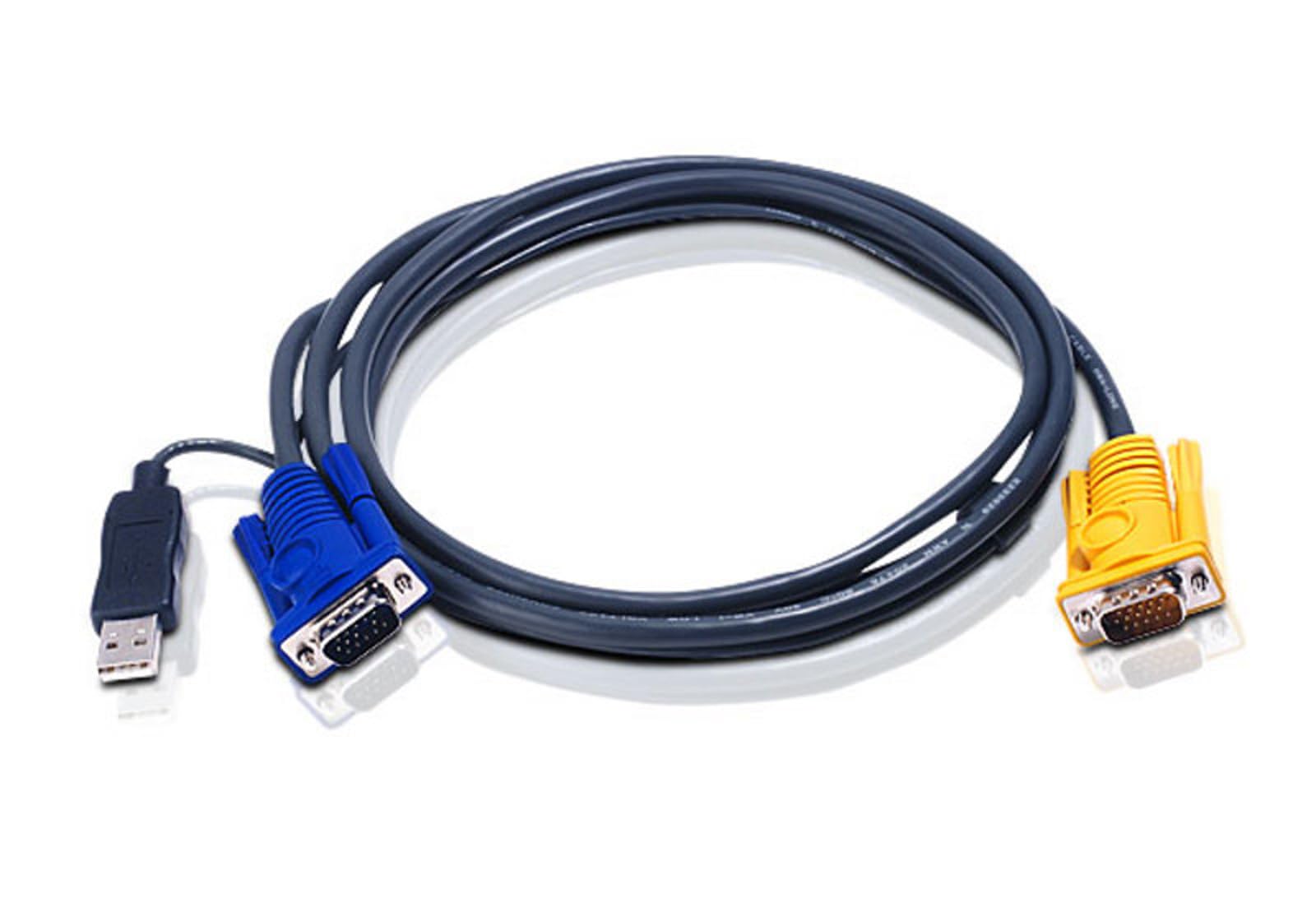 ATEN 1.8M USB KVM Cable with 3 in 1 SPHD and built-in PS/2 to USB converter 2L-5202UP UK, 1.8 meters