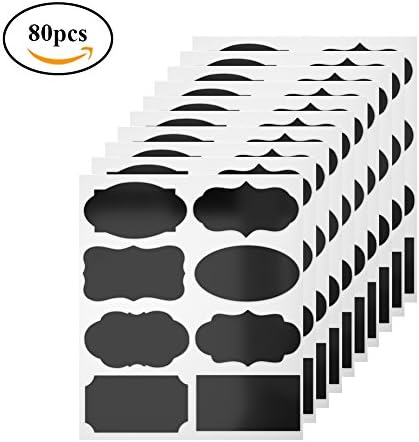 Wikor Chalkboard Labels Stickers 80 Premium Reusable Container Markers Labels for Jars, Pantries, Craft Rooms Black