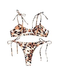 Bikini con estampado de leopardo con corbata y triángulo para dama