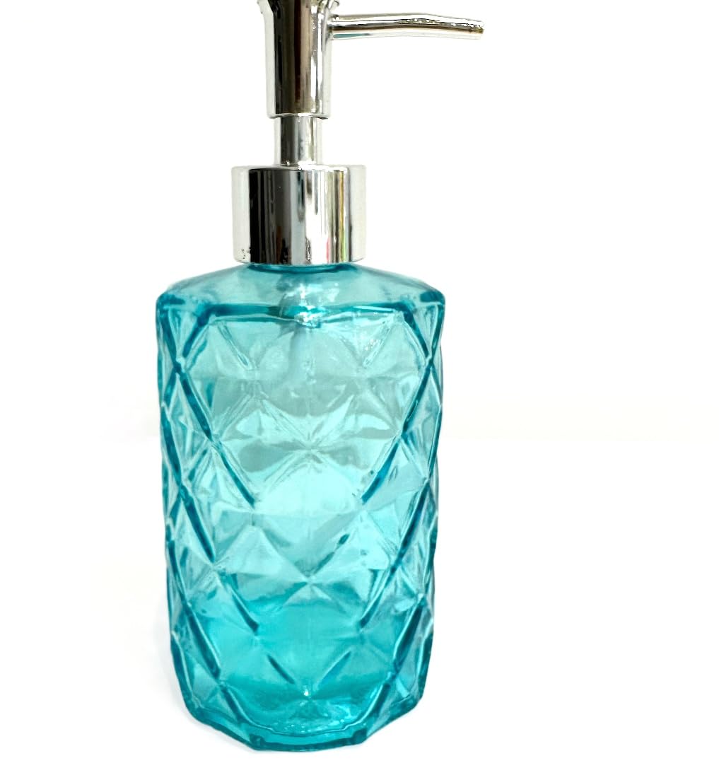 Rocwing Glass Pump Dispenser for Lotion Liquid Soap in Bathroom or Kitchen (Turquoise-Silver)