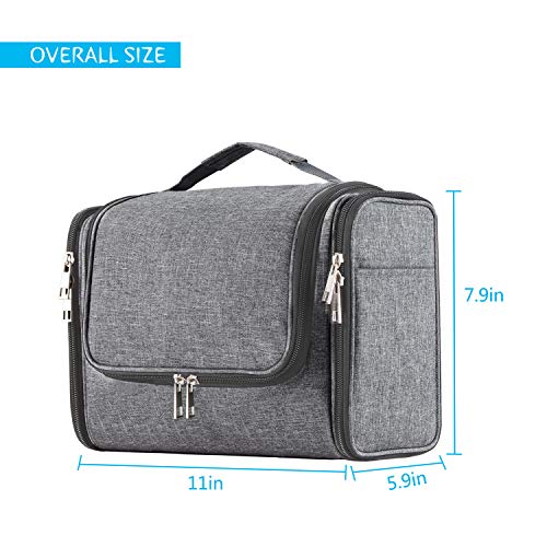 Extra Large Capacity Hanging Toiletry Bag for Men & Women, Portable Waterproof Bathroom Shower Bag, Lightweight Dopp kit Shaving Bag, Sturdy Metal Hook Organizer Makeup Bag (Denim Gray)