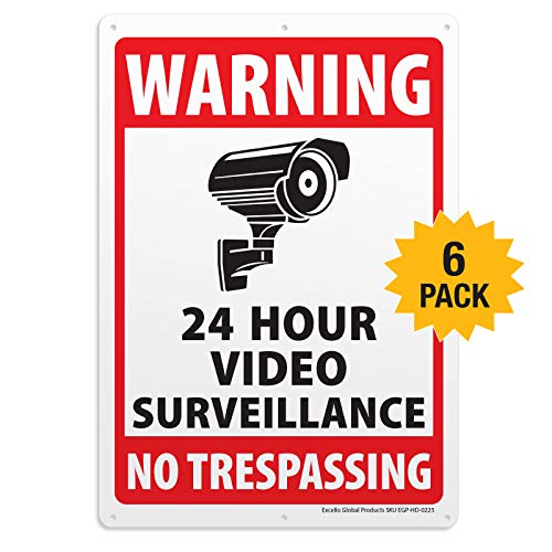 image for EXCELLO GLOBAL PRODUCTS 6-Pack Video Surveillance Sign, Rust Free Alum