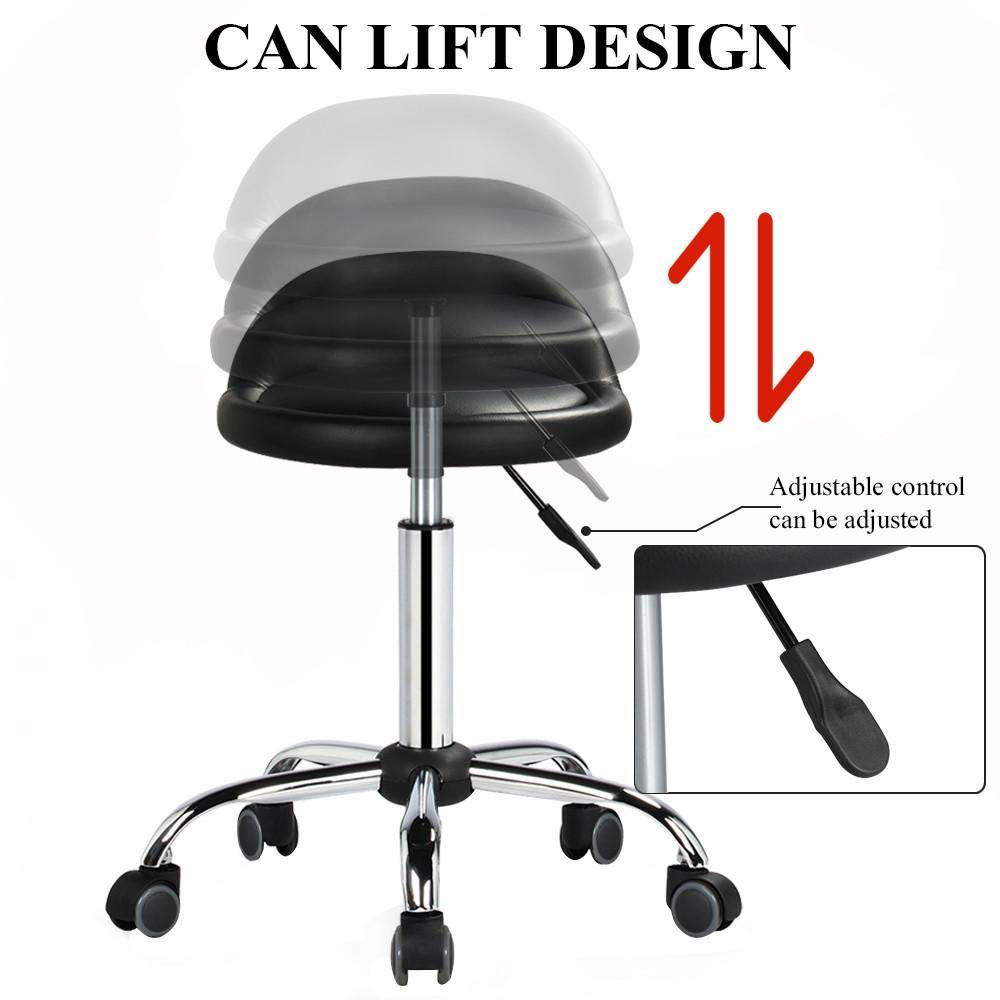 Yaheetech Height Adjustable Rolling Swivel Salon Stool Chair Hydraulic Ergonomic with Backrest Wheels for Tattoo Massage Facial Spa Manicure Dentist Clinic,Black: Beauty