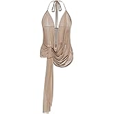 Verdusa Women's Y2k Halter Top Sheer Mesh Deep V Neck Tie Back Backless Sexy Going Out Crop Tops
