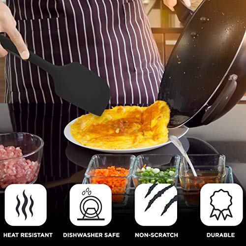 Kaluns 5-Piece Spatula set Black Includes 4 Silicone Spatulas and One 9" Tong, Rubber Kitchen Tools for Cooking, Baking and Mixing, Strong Stainless steel core design, Non-stick, 600F Heat resistant - Thumbnail 5