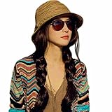 Mosunx(TM)Summer Autumn Fashion Womens Straw Hat Striped Beach Sun Hat Foldable Hat