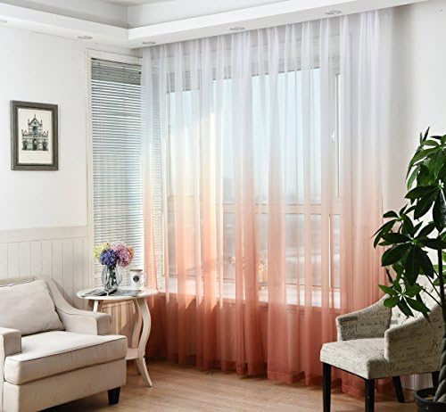 TIYANA Home Fashion Slowly Change Color Sheer Curtains Drapes Voile Panels Tulle Curtains Light Sheer Window Curtains Gauze Curtain for Bedroom Living Room Balcony Rod Pocket Top, 1 Panel