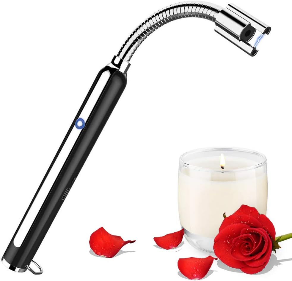 Upgraded Flameless Candle Lighter, USB Rechargeable Plasma Arc Lighter with LED Battery Display, Long Flexible 360° Rotating Neck for Candle Camping BBQ Gas Stove