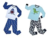 Boys Shark and Dinosaur 4-Piece Pajamas Set Children Cotton Sleepwear Pant Suit