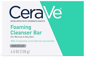 CeraVe Foaming Cleanser Bar, Soap-Free Body and Face Cleanser Bar for Oily Skin, Fragrance Free, 4.5 Ounce