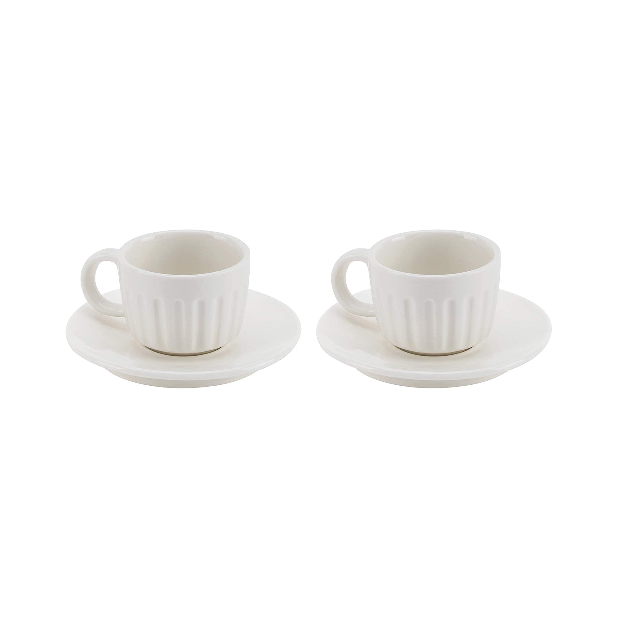 Dualit Espresso Coffee Cups, Set of 2 New Bone China Cups and Saucers Microwave and Dishwasher Safe | Crisp Fine White China