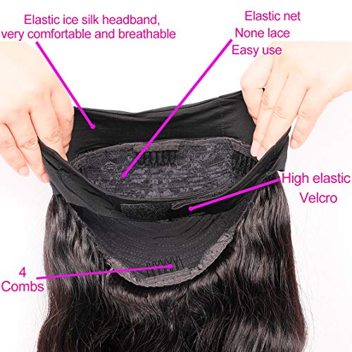 ZILING-Headband-Wig-Human-Hair-For-Black-Women-Glueless-None-Lace-Front-Wig-With-Headband-Attached-Body-Wave-Ice-Silk-Headband-Half-Wig-For-Beginners-10-Seconds-To-Wear-16-inch-Body-wave