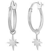 Boma Jewelry Sterling Silver Star Hoop Earrings with Snap Down Closure
