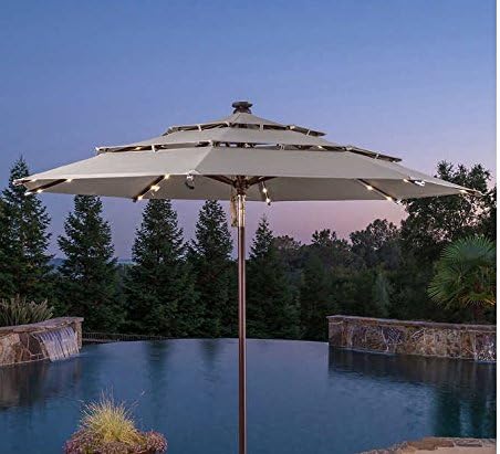 Proshade Outdoor Patio Sunbrella 11 Led Rechargeable Solar Aluminum Tilt Market Umbrella Amazon Co Uk Garden Outdoors