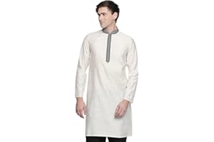 In-Sattva Men's Indian Embroidered Banded Collar and Placket Royal Kurta Tunic