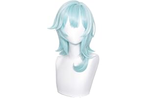 WIGGY MERMAID SL Light Blue Wig for Eula Cosplay Wig Short Curly Wavy Anime Hair Wigs with Bangs + Cap (Ice-Blue)