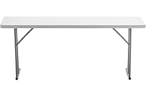BTEXPERT 6-Foot - 72" Long White Granite Plastic Folding Seminar Training Table Portable 18" Wide Narrow, 29" High, Events Indoor Outdoor Lightweight