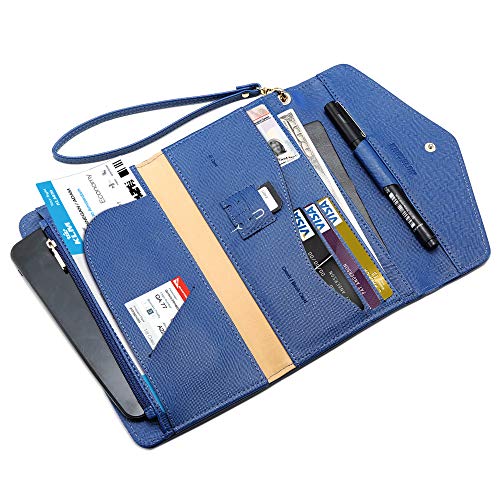 Krosslon Rfid Passport Holder Wristlet Travel Wallet Trifold Documents Organizer Slim Purse, Fit US UK CA Passport Cover Best Traveling Accessories for Women, Turkish Blue(2#)