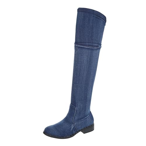 Ital-Design Overknees Damenschuhe Blockabsatz Reißverschluss Stiefel