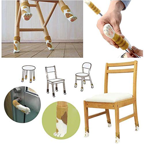 20PCS (5 Sets) Chair Socks Fancy Table Leg Pads with Cute Cat Paws Design, Reliable Furniture and Floor Protector, 4 Different Patterns + 1 Selectable Pattern - Pack of 20 Socks