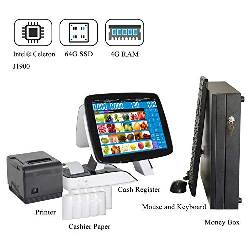 ZHONGJI Double Touch Screen All in one Retail Point of Sale System Cash Register pos syetem-Installed 58mmThermal Receipt Printer &80mm Thermal Printer, Cash Box for SMEs,Restaurant and Bars
