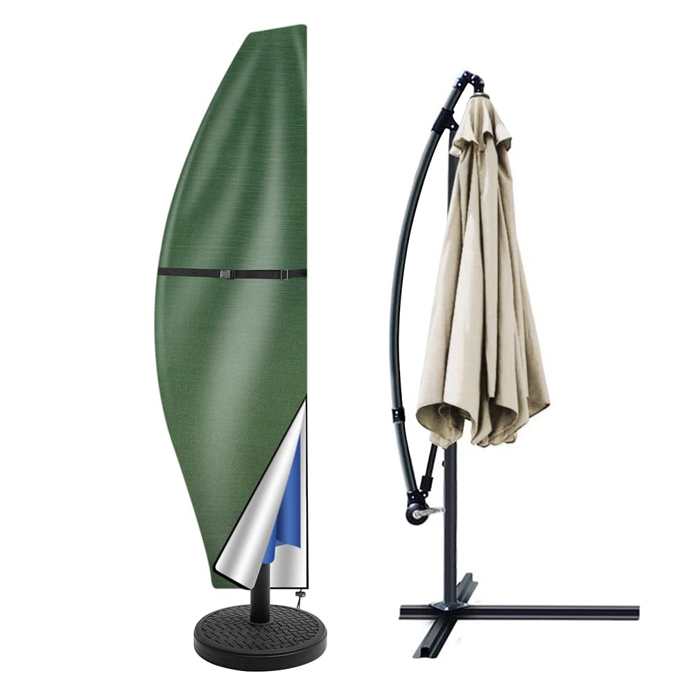 Teynewer Parasol Cover Waterproof, Cantilever/Straight Parasol Protective Covers with Telescopic Pole and Zipper Fit for 2 to 4 m Large Umbrella Patio Parasol UV-Anti Windproof, Green