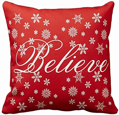 Asamour Vintage Xmas Quotes with Snowflake Cotton Linen Throw Pillow Case Home Decorative Cushion Cover for Sofa Couch Bedding 18x18 Inches (Believe)