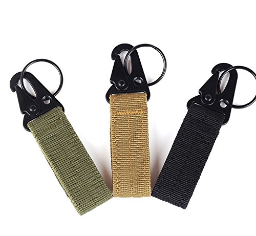 EDTara Carabiner Tactical Nylon Climbing Metal Hook Webbing Buckle Hanging Molle Camping Belt Buckle with Key Ring Army Green - Thumbnail 2