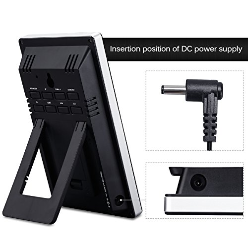 Floureon Weather Station Wireless Weather Forecaster - Indoor/Outdoor Temperature Alert & Humidity Monitor Daily Alarm - Large LCD Color Display - Calendar Time Clock(Dark Theme)