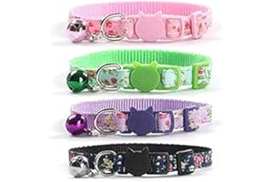CHUKCHI 4 Pcs Cat Collars Safety Quick Release with Bell-Adjustable Cat Collar with Small Floral Colorful Patterned Soft Strong Nylon Strip for Cat, Pup, Kitty