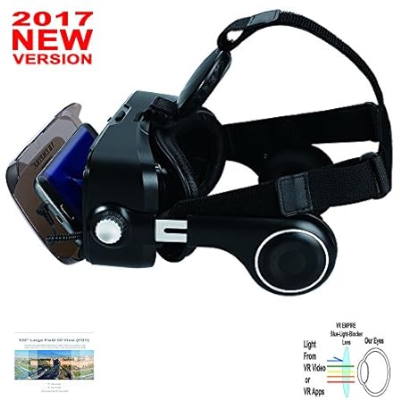 Virtual Reality Camera Photo Binoculars Goggles, 120° FOV, VR 3D Glasses Works with 4.0 - 6.5 Inch IOS & Android Smartphone
