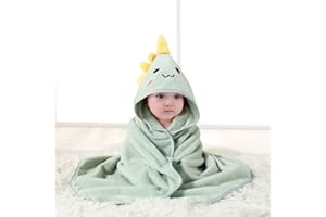 Gucilulu Hooded Baby Towel - Premium Soft Bath Towel for Baby, Newborn,Infant - Ultra Absorbent,Natural Baby Stuff Towel, Soft Coral Velvet Coral Fleece Bath Towel for Boys and Girls (Happy Dinosaur)