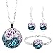 wentaotao Tai-Chi Yin-Yang Butterfly Necklace Earrings Bracelet 3pcs Gemstone Butterfly Jewelry Set