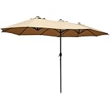 Amazon Com Superjare 14 Ft Outdoor Patio Umbrella With 1 89 Inches Pole Caliber Extra Large Double Sided Design With Crank Polyester Fabric Beige Garden Outdoor