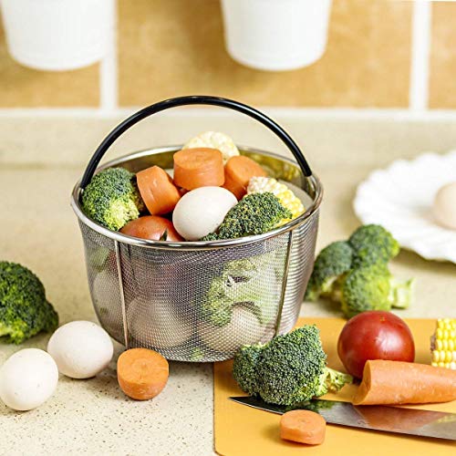 Bonison Stainless Steel Steamer Basket for Instant Pot, with Silicone Wrapped Handle, Custom Fit for 5/6 QT or 8 QT InstaPot Pressure Cooker. Perfect for Steam Egg, Meat, Veggie. (8 QT)