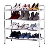 Finether-Zapatero Ajustable y Apilable de 4 Estantes (Metal y Plástico, Zapatero, Organizador de Interior de Armario, Estantería Multiusos, para habitación, salón, entrada)Blanco