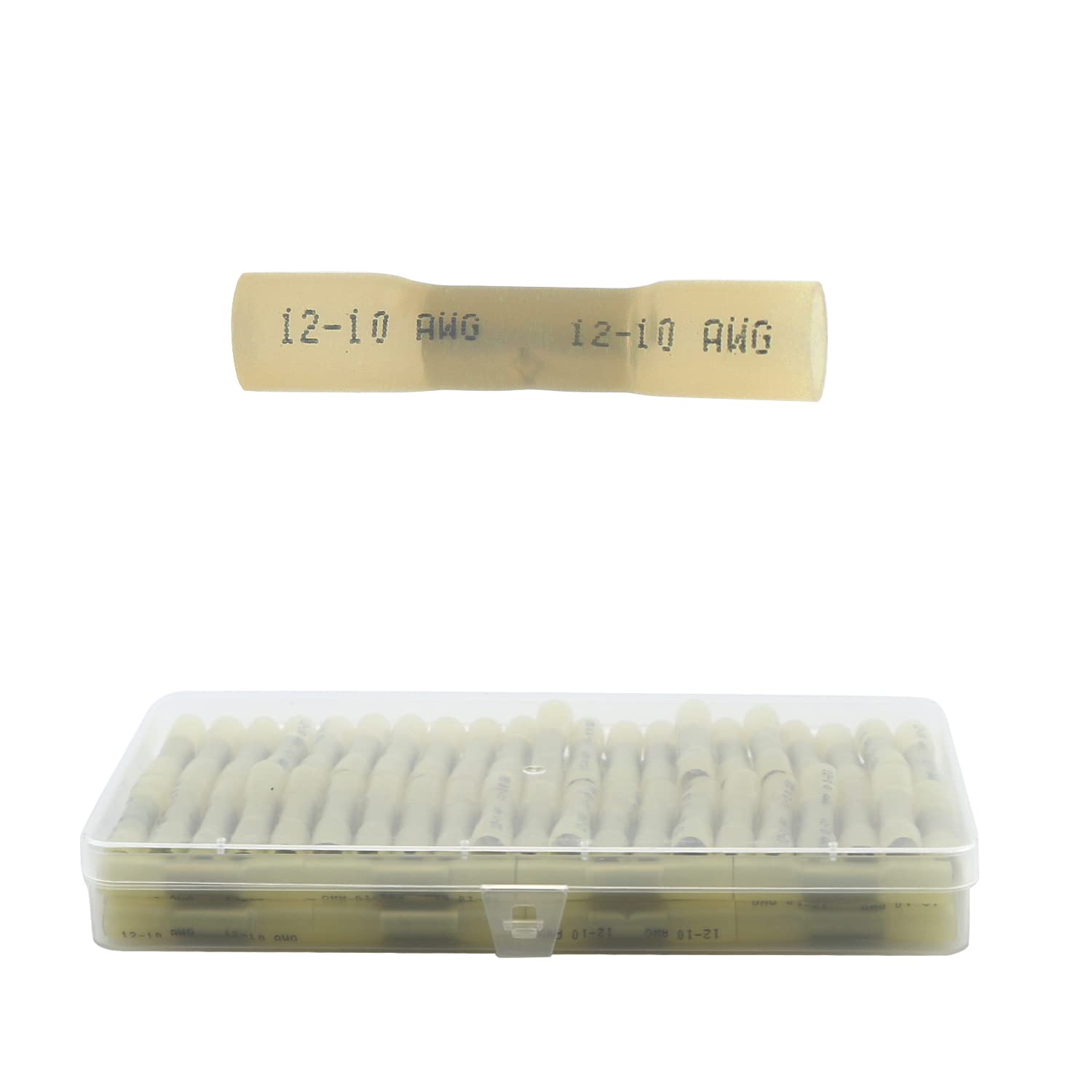 Heat Shrink Butt Connectors Kit,90 Pcs Insulated Waterproof Wire Crimp Terminals,Heat Shrink Tube Electrical Connectors,Cable Connection For Home,Factory,Cars,Ship,Distribution Box (12-10AWG yellow)