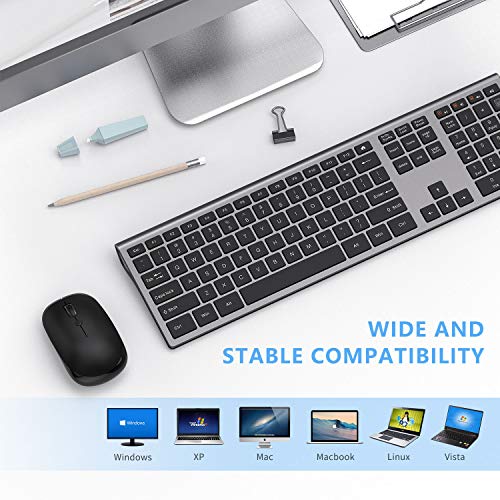Wireless Keyboard and Mouse Combo - LEKVEY Slim Keyboard Mice, 2.4GHz 109 Keys Full Size Wireless Keyboard Mouse Set, with Number Pad, Silent Click, Stylish Design, US Layout (QWERTY), Space Gray